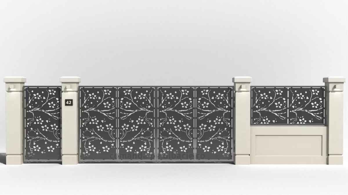 Panou poarta si gard metalic - Flori de ciresi