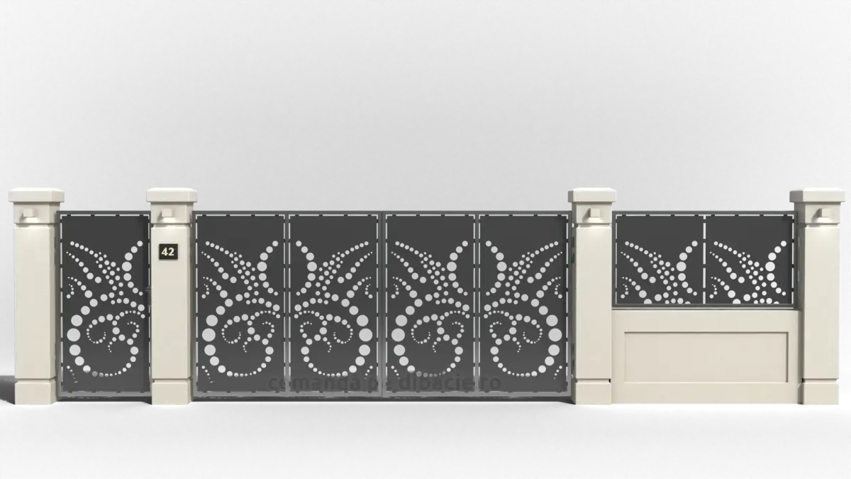 Panou poarta si gard metalic - Fluture cu perle